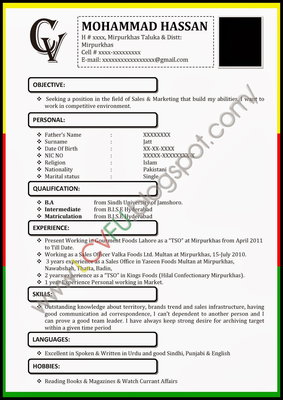 new resume format for freshers