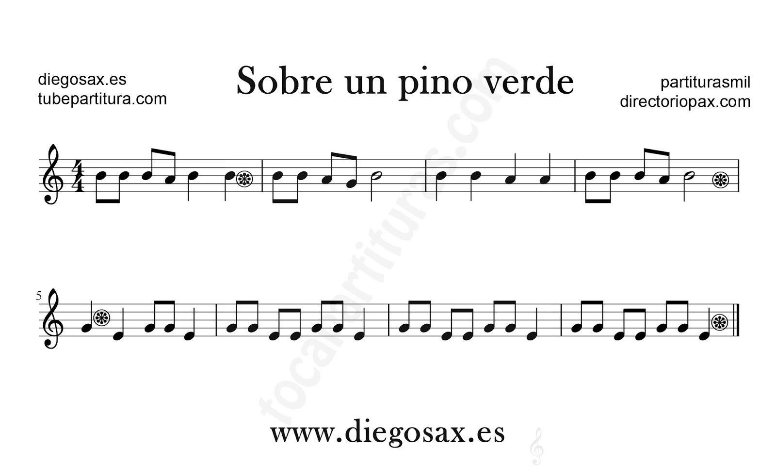 Partituras Populares Infantiles Y Tradicionales Para Principiantes Sobre Un Pino Verde Partitura De Flauta Violin Saxofon Alto Trompeta Clarinete Soprano Sax Tenor Oboe Corno Ingles Trompa Fliscorno En Clave De Sol