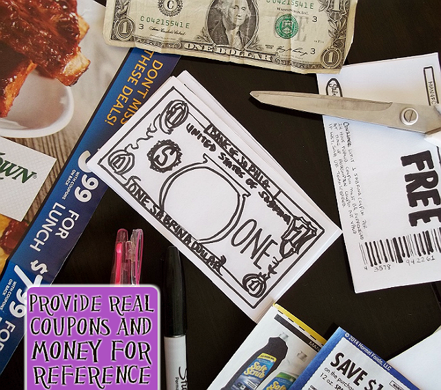 Use real coupons and money as reference for fake money and coupon gifts.