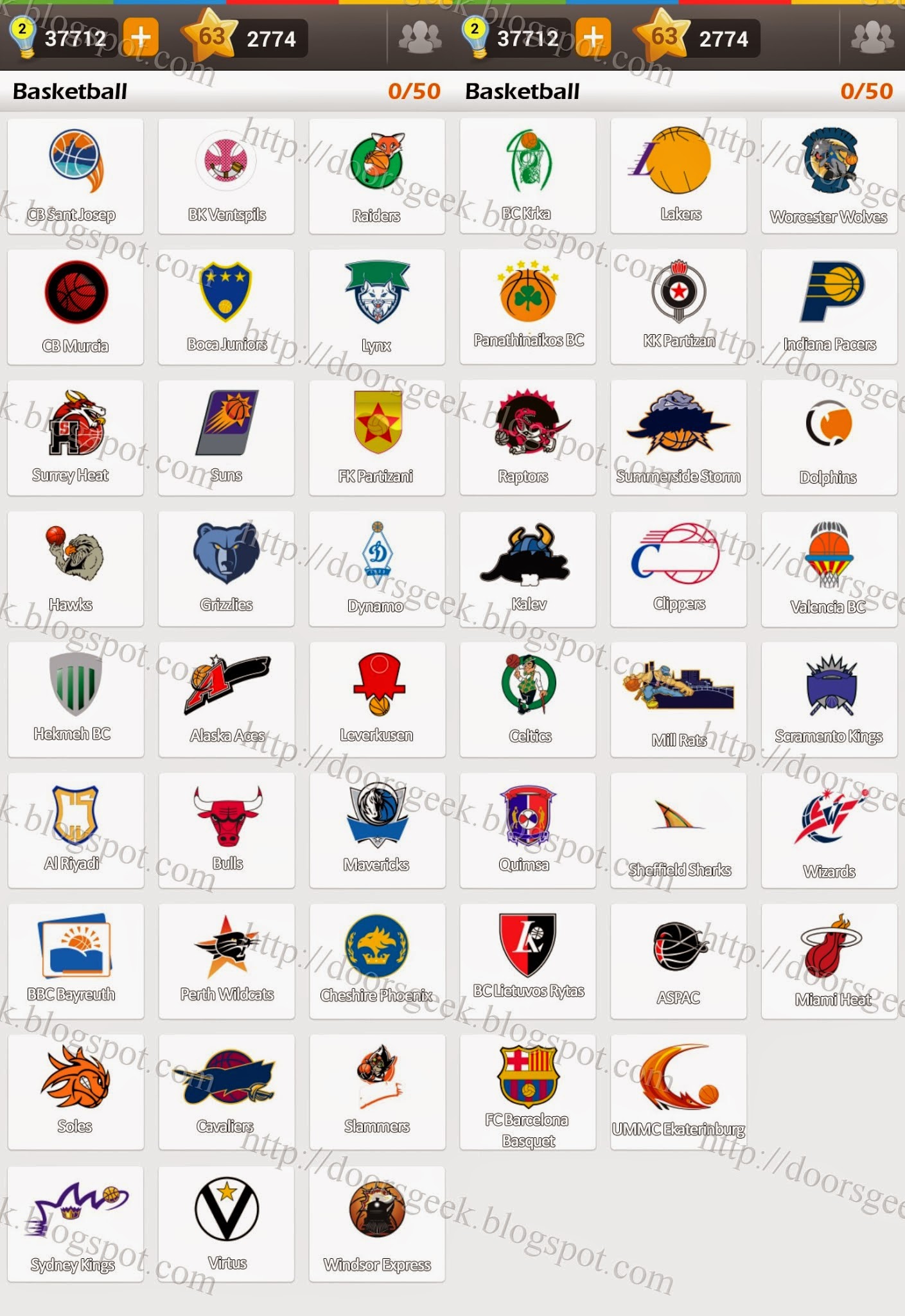 Bonus Pack 10 - Basketball - Logo Game Answers