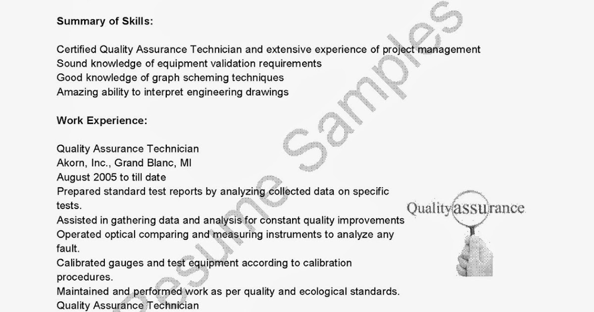 resume samples  quality assurance technician resume sample