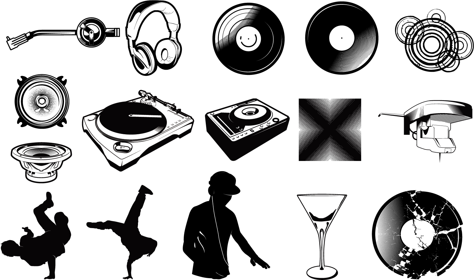 Ai Eps イラストレーター クラブ ミュージック関連のシルエット Dj Media Produced Vector イラスト素材