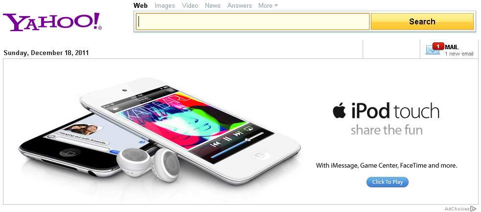 Apple Ipod Touch Advertisement On Yahoo Online Ako