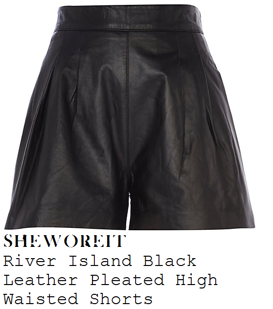 jessica-wright-black-high-waisted-pleated-leather-shorts
