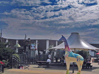 Nextra-terrestrial giraffe watching the Red Arrows at Clacton Air Show from Clacton Factory Outlet