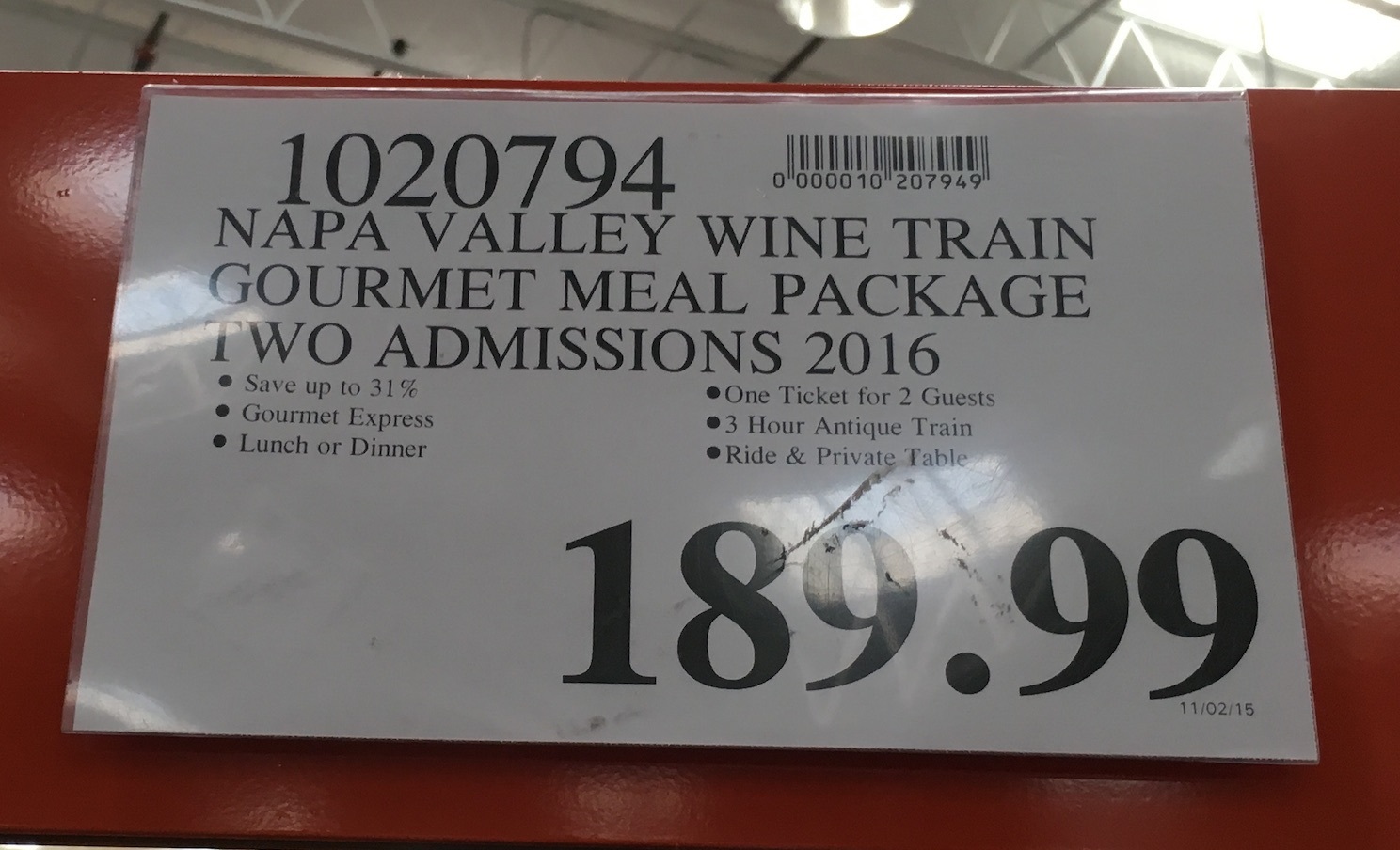 Napa Valley Wine Train Gourmet Express for 2 Costco Weekender