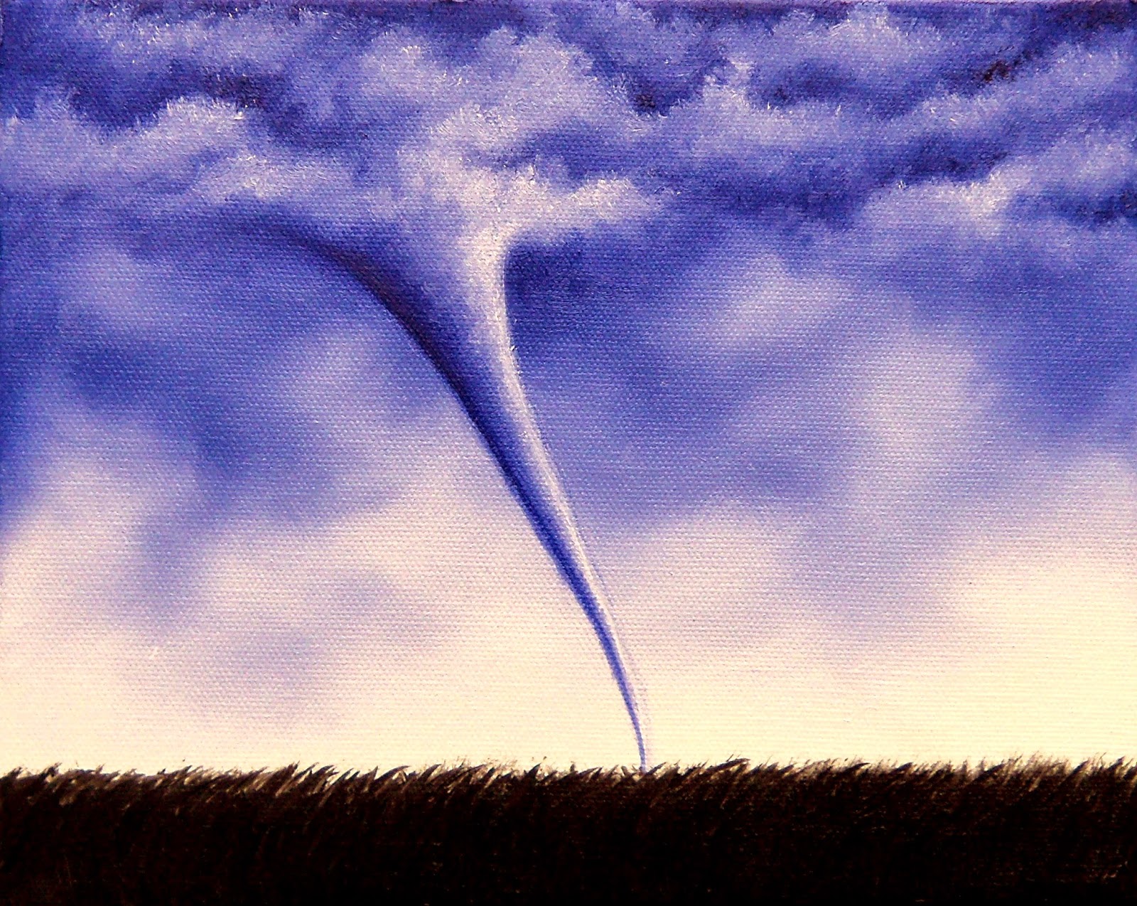 Surreal Tornado Painting, Blue Stormscape Landscape Painting, Original