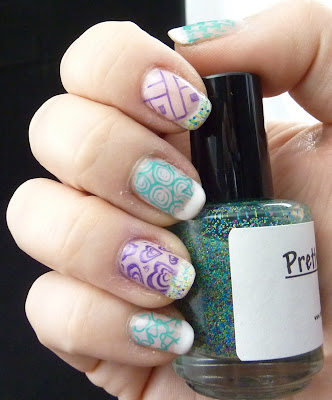 Green and Purple stamping Mani