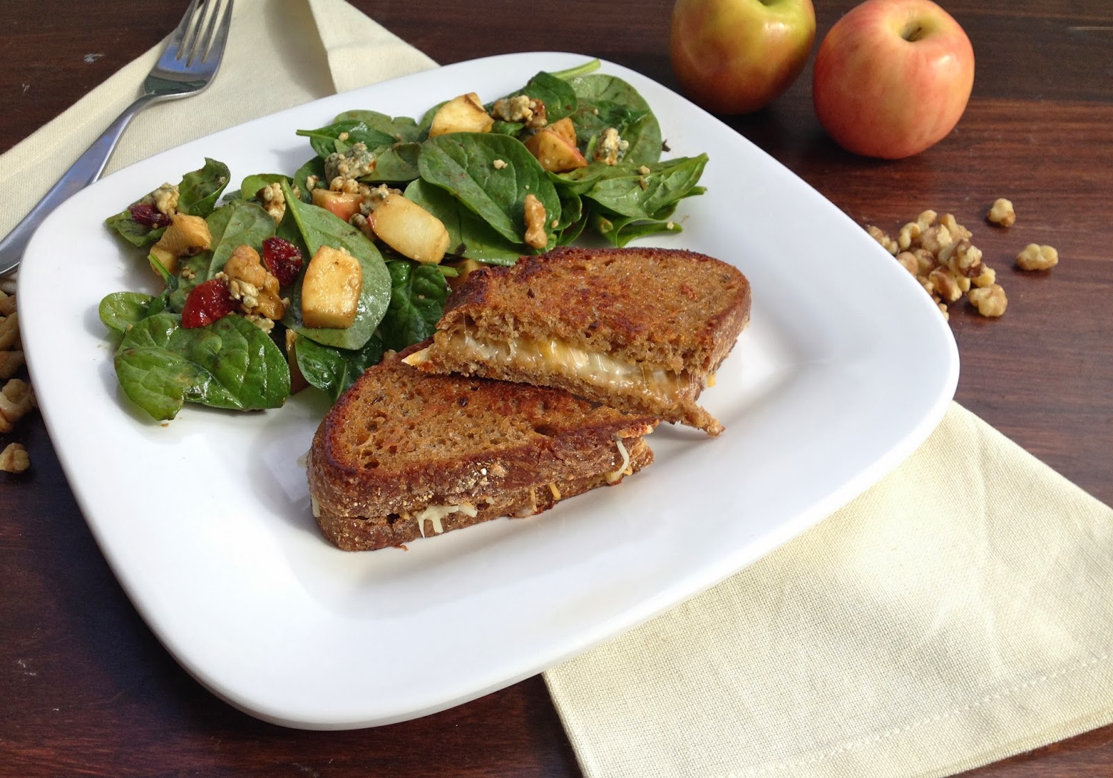 Apple, Walnut and Blue Cheese Salad with a Cheddar Grilled Cheese