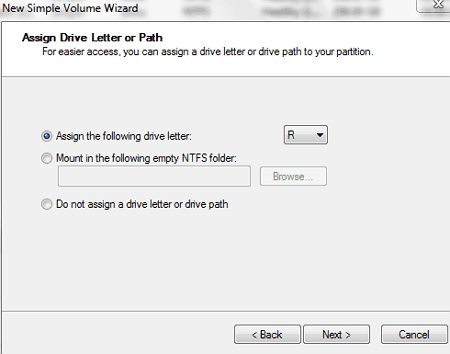 Select Drive letter Select Drive letter
