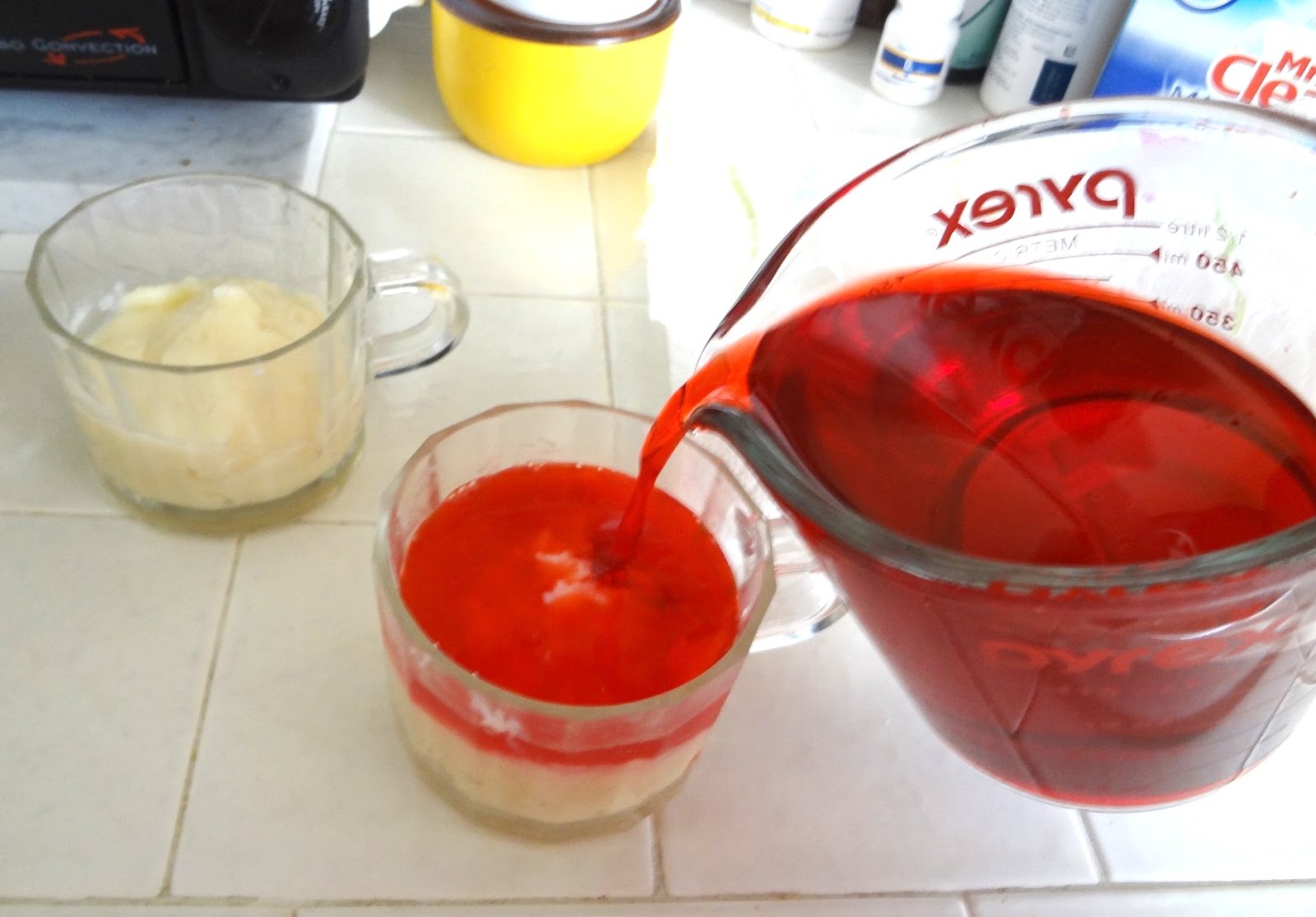 Oh So Retro Dessert; Vanilla Pudding with Cherry Jello