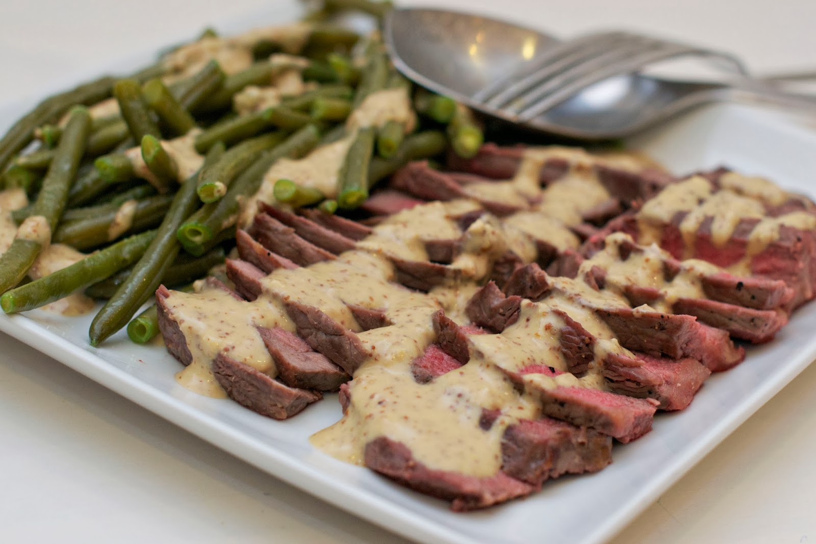 Healthy, Tasty, & Simple Eating Steak with Green Beans and Mustard Sauce