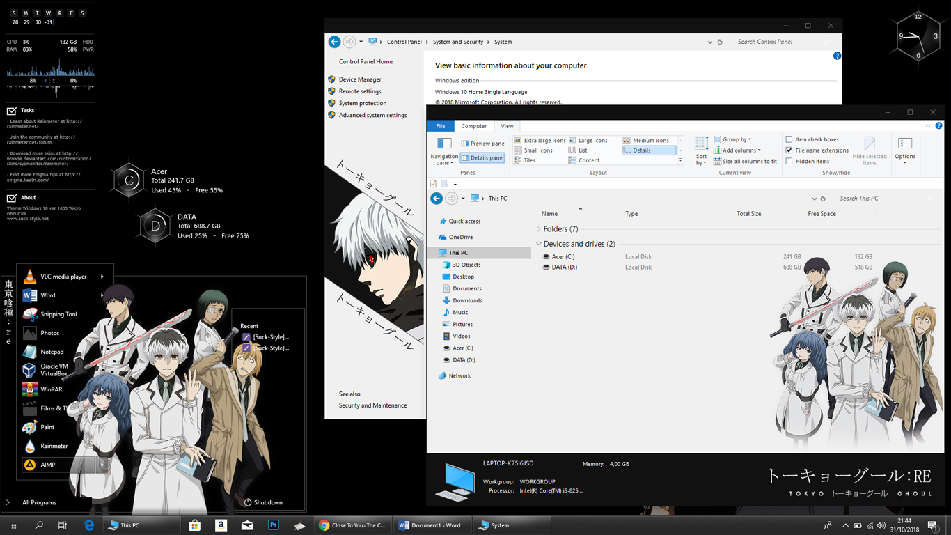 Theme Tokyo Ghoul: Re for Windows 10 Version 1803 - Anime Skin