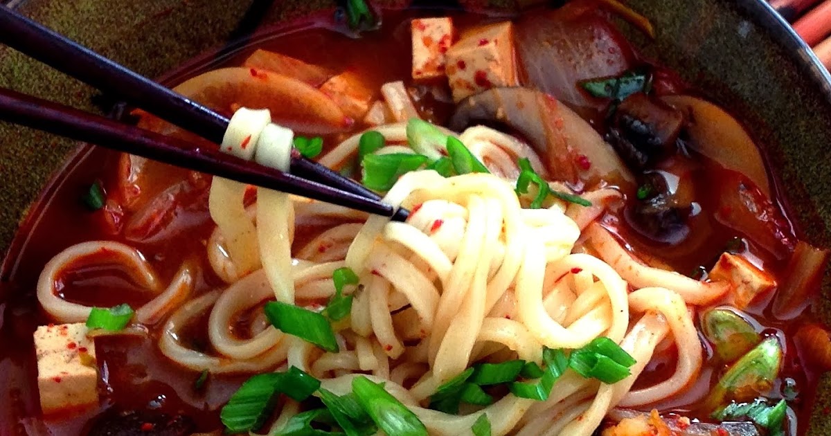 Spicy Korean Kimchi & Tofu Noodle Soup Leafy Greens and Me