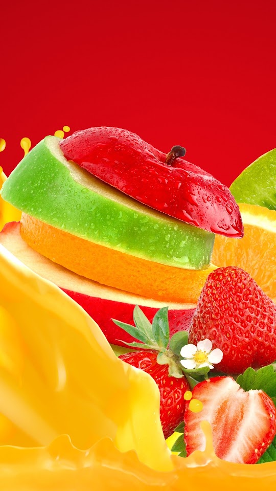 Apple Fruits Strawberry Orange Android Wallpaper