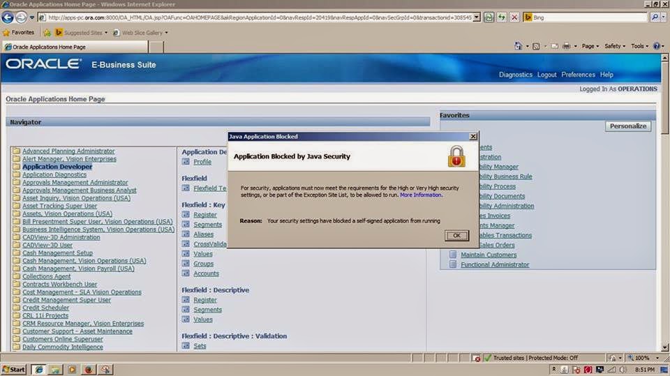Sujeet APPS DBA Application blocked by java security