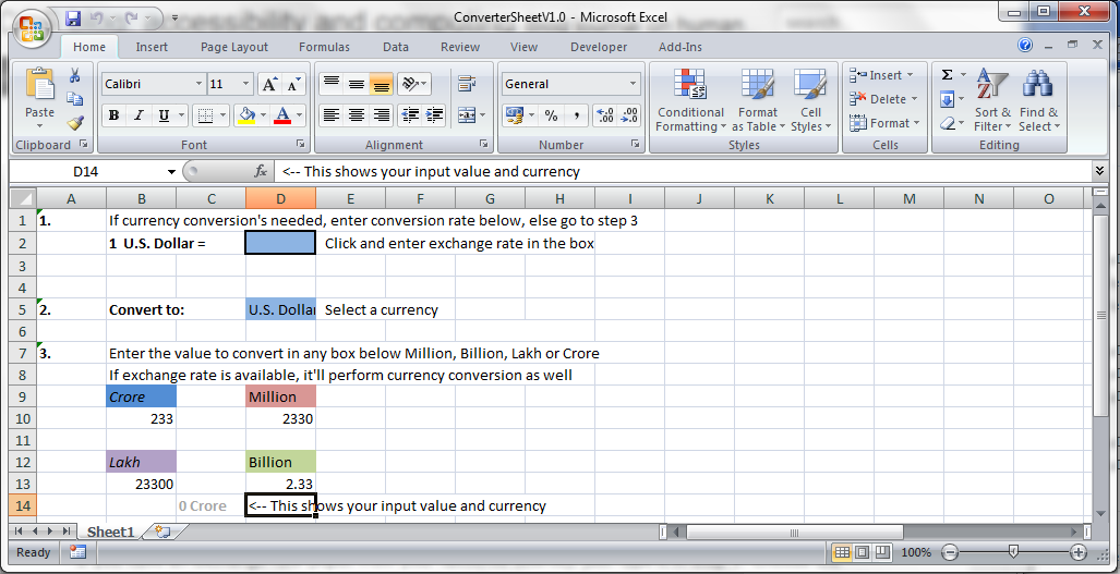 Converter Sheet In Non Currency Mode Converter Sheet In Non Currency Mode