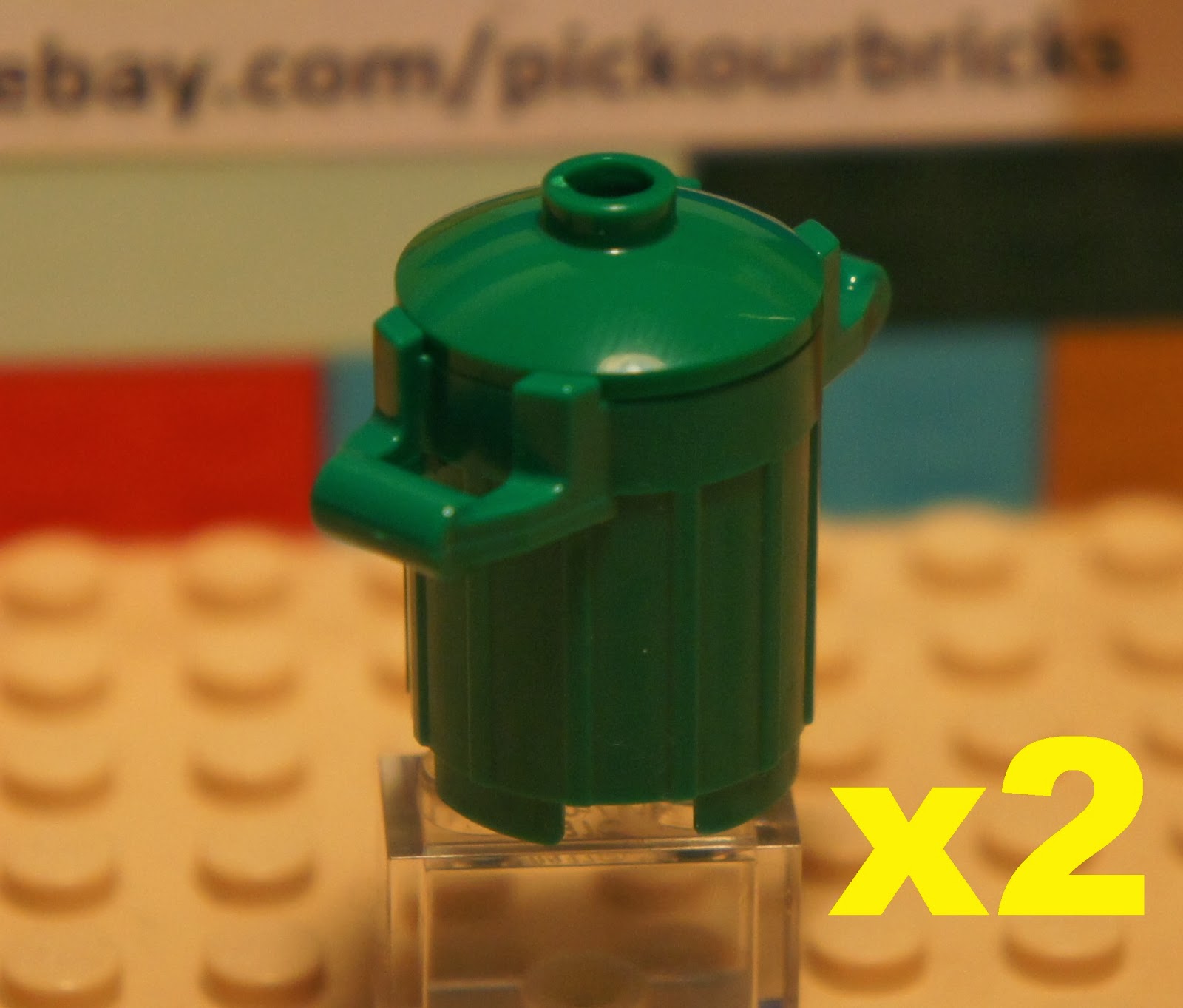 Lego Green GARBAGE BIN Utensil Container Trash Can w/ Cover Holders x2