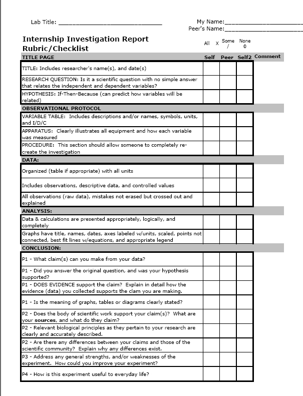 Lab report rubric