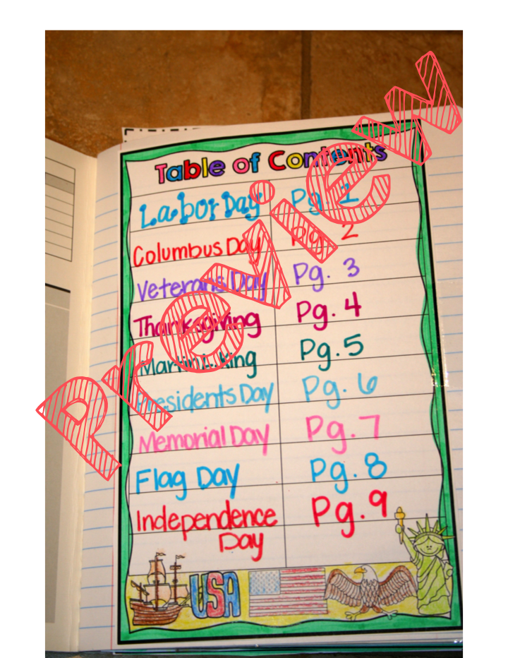 Kindergarten Social Studies Interactive Notebook by Kayse Morris table of contents