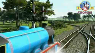 Big blue Gordon locomotive engine huffed along narrow branch line to Thomas and Percy Maron station