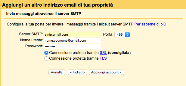 parametri smtp Gmail