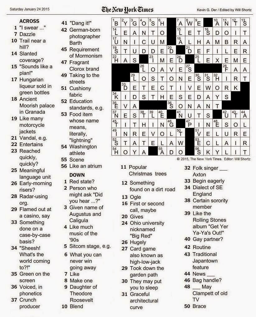 The New York Times Crossword in Gothic 01.24.15 — The Saturday Crossword