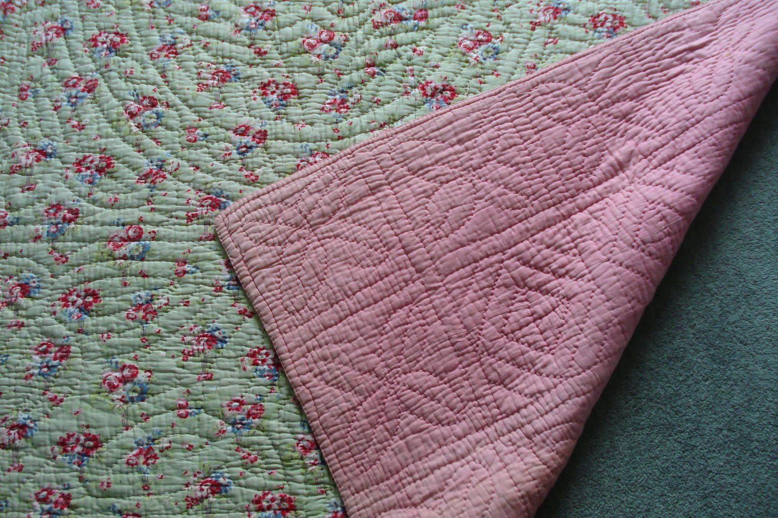 Welsh Quilts Green Floral Welsh Wholecloth Quilt