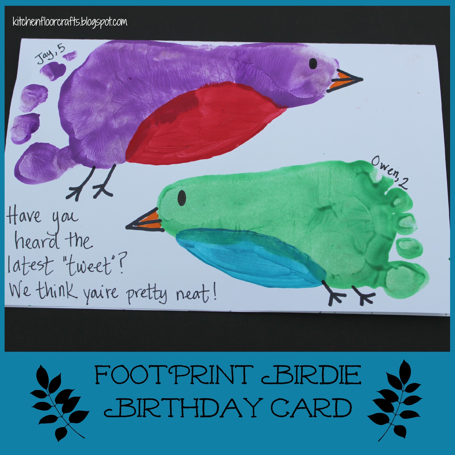 Kitchen Floor Crafts Footprint Birdie Birthday Card