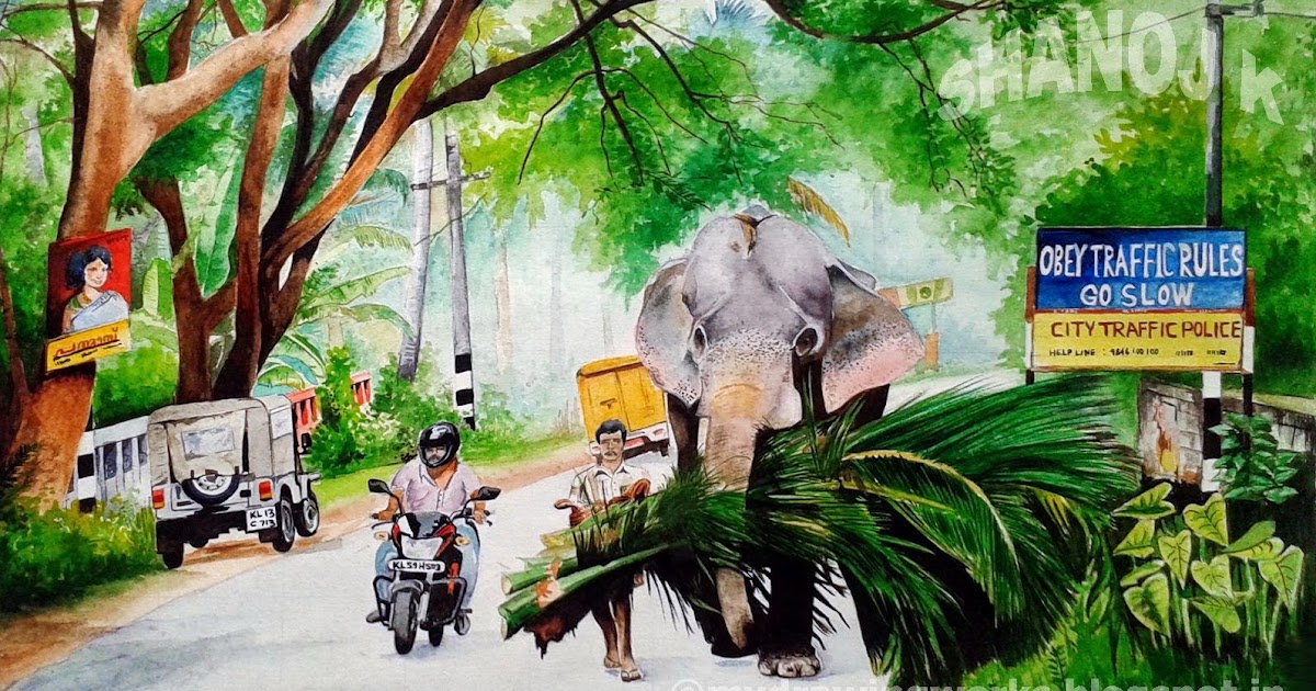 Obey Traffic Rules..Go Slow - Water Colour Painting