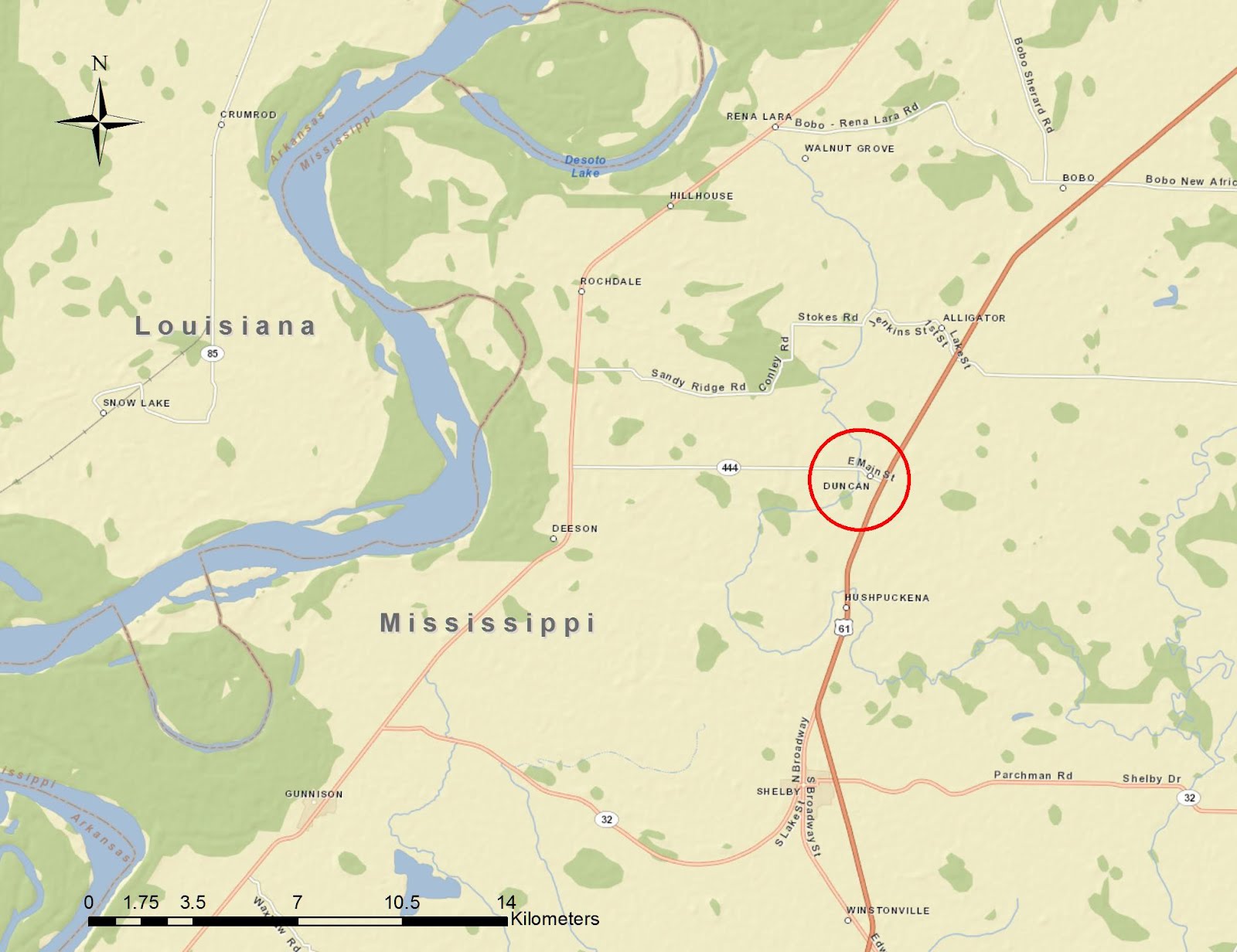 New Rail Road and County Map of Arkansas, Louisiana & Mississippi