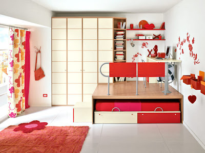 habitación rojo blanco para niña