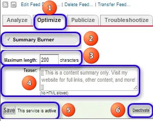 Feedburner özet yazı ayarları