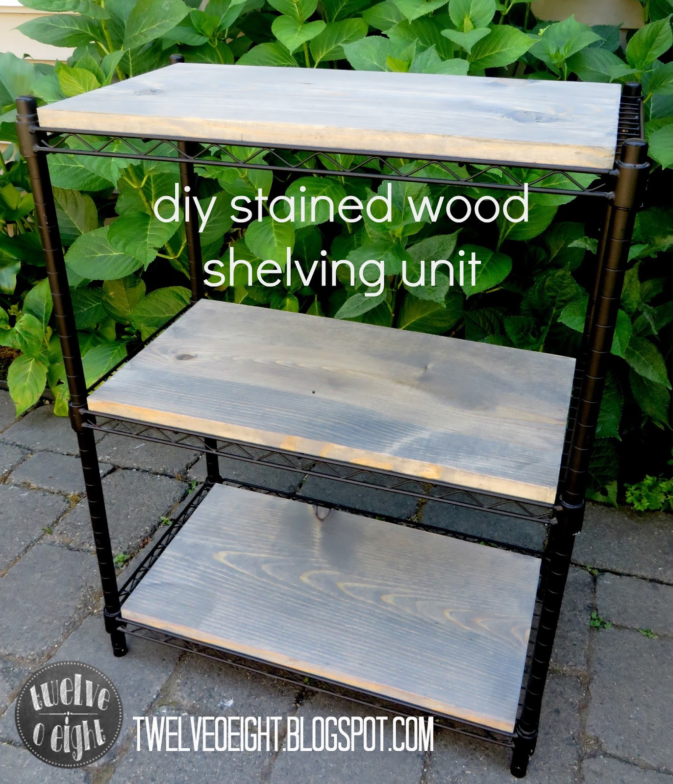 DIY Stained Wood Shelving Unit {Laundry Room Progress}