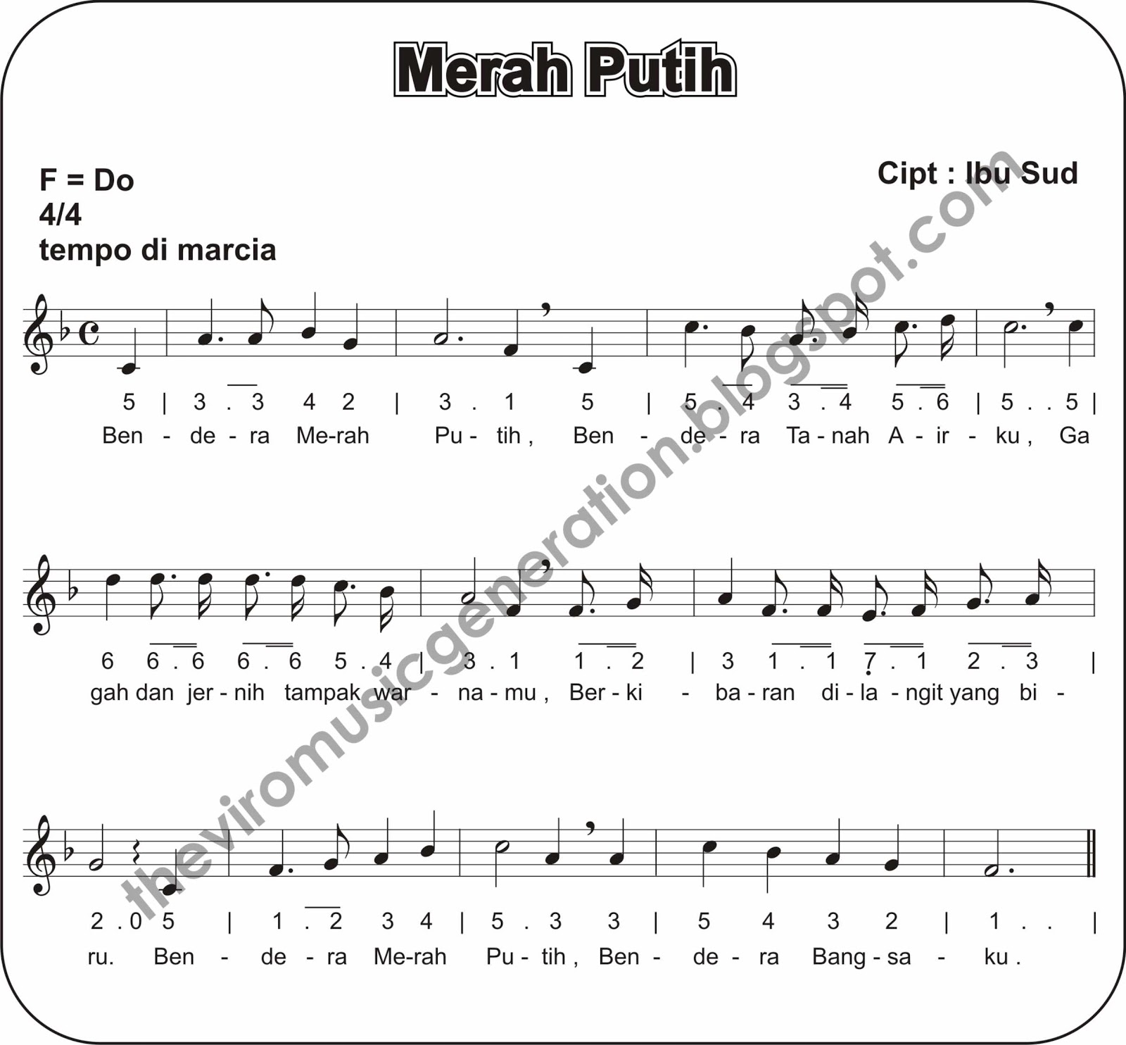 The Viro Notasi Angka Bendera Merah Putih