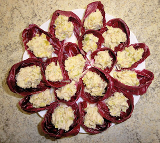 Radicchio chicory with leek and chickpea spread finger food