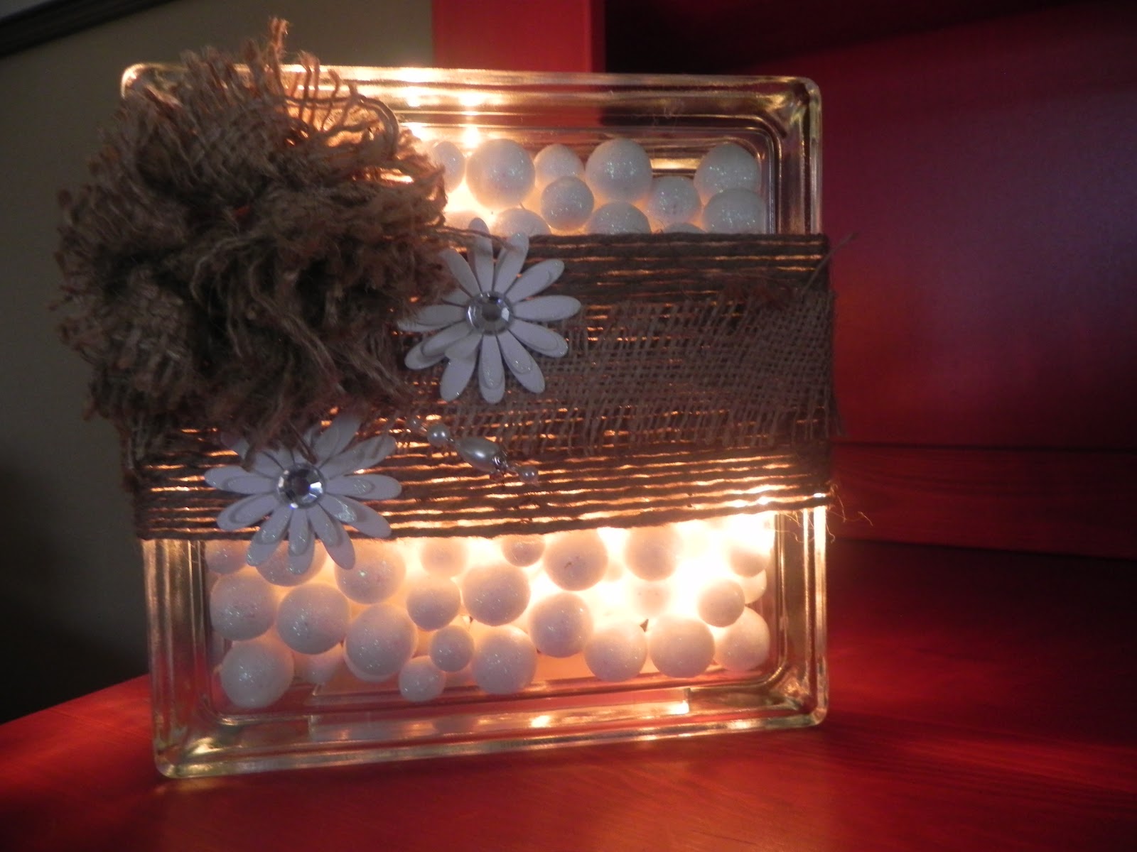 The Messy Roost Burlap Flowers And Glass Blocks