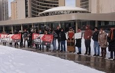 Demonstration against Enbridge Line 9 at Toronto City Hall, Saturday January 26 2013.