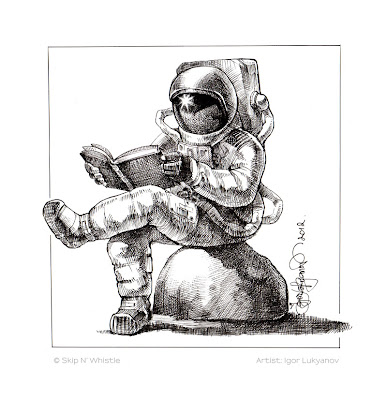 astronaut reading a book