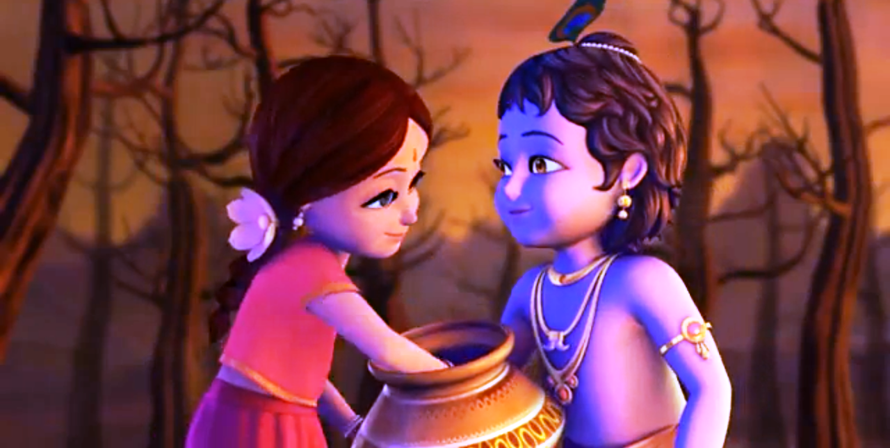 Cute Kanha Ji: Radha Krishna Childhood 3d Picture