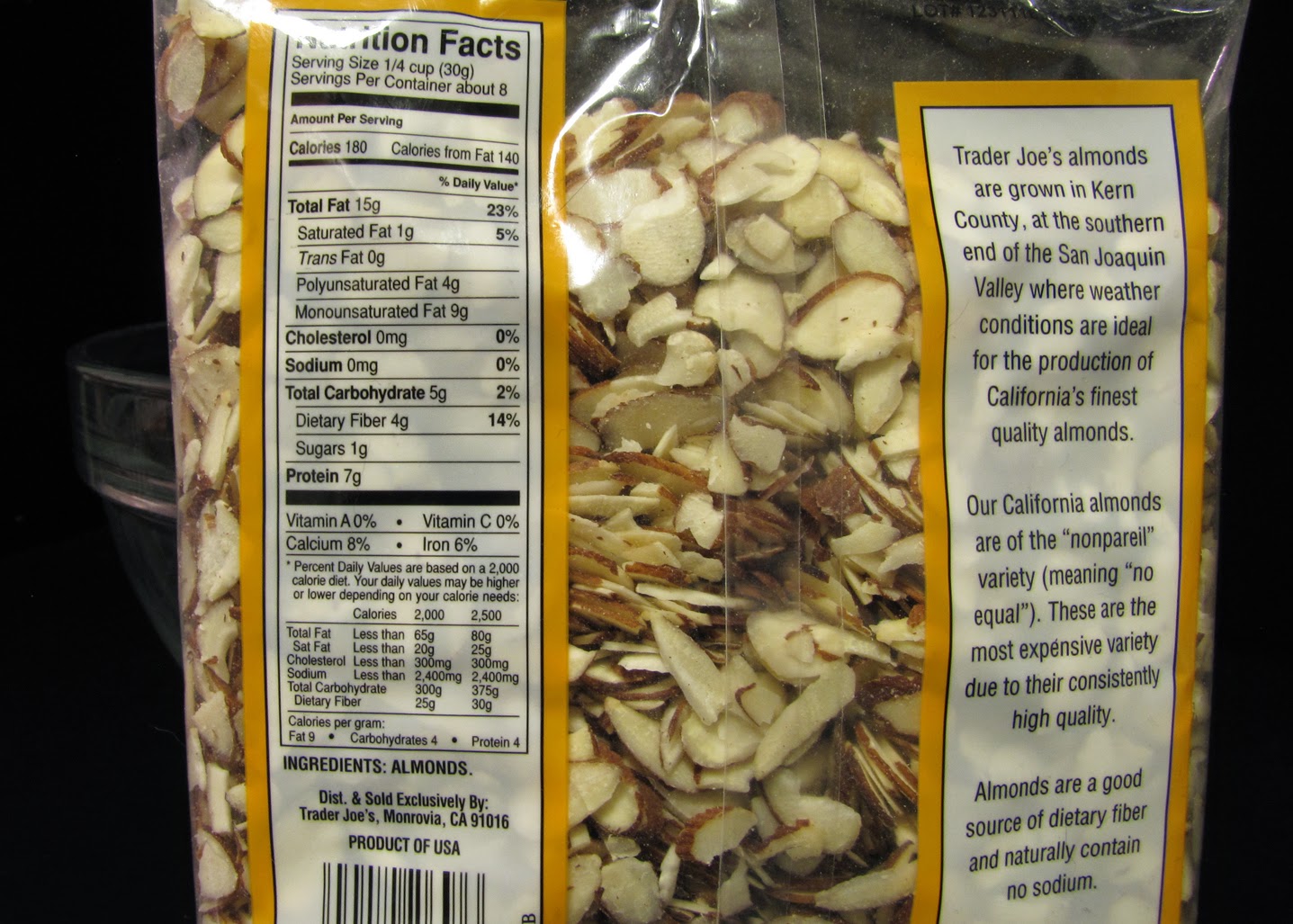 Trader Joe S Dry Roasted And Unsalted Almonds Nutrition Facts