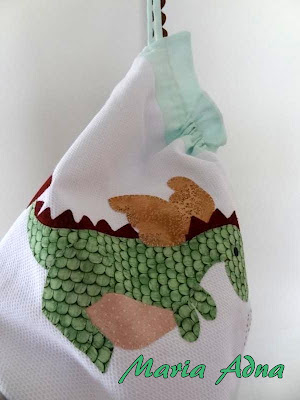 textile bag applique Dinosaur, magazine published applique bag Dinosaur