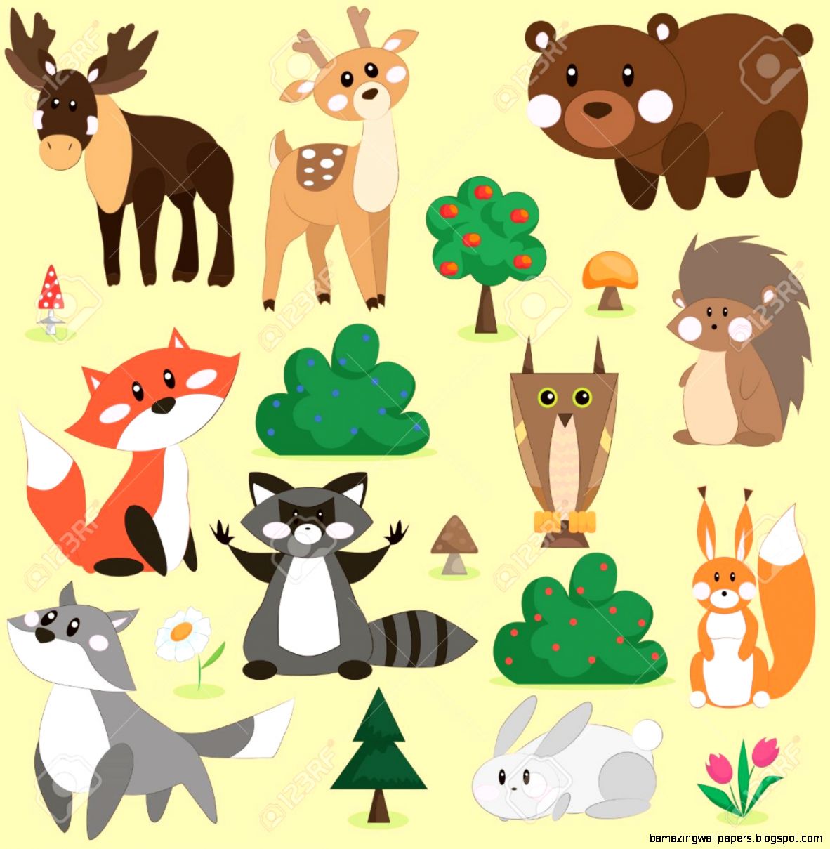 Vector Illustration Set Of Cute Forest Animals In Cartoon Style Vector Illustration Set Of Cute Forest Animals In Cartoon Style
