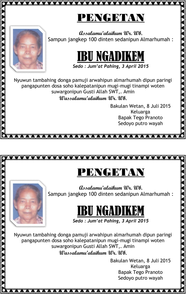 HAZNA GRAFIKA Contoh Pengetan 7 hari, 40 hari, 100 hari