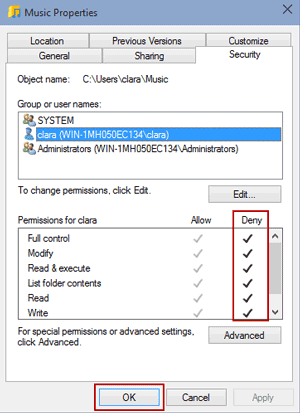 view user deny permissions in folder security option view user deny permissions in folder security option