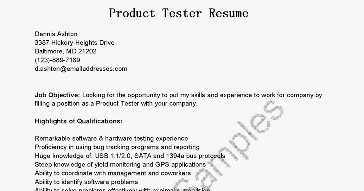 Resume Samples Product Tester Resume Sample