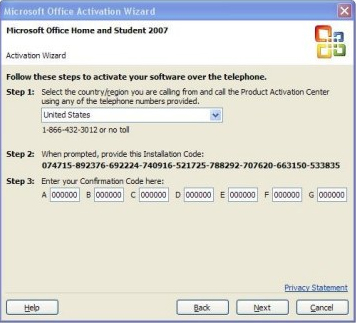 Microsoft Office 2007 Activation Confirmation Code Generator