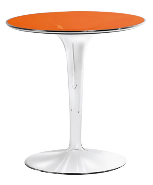 Transparent small side table with orange top