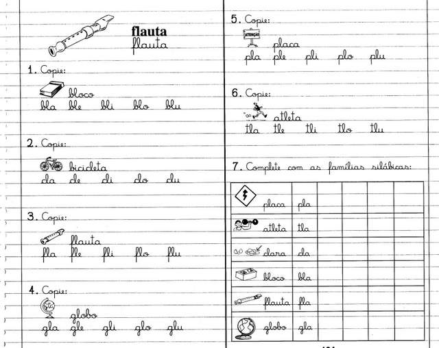 Atividades com BL, CL, FL, GL, PL, TL - Livro Caderno do