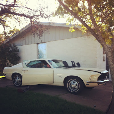 Brittany and Jess drove off in my (late) great aunt's old Mustang. mustang dad wedding